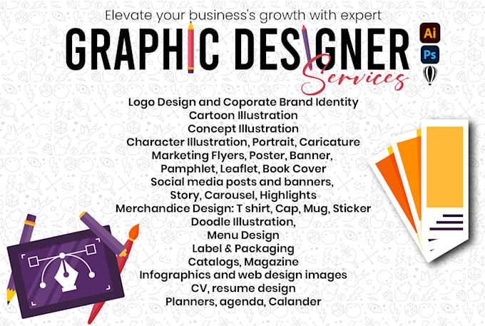 do all kind of graphic design, photoshop, illustrator and corel draw work