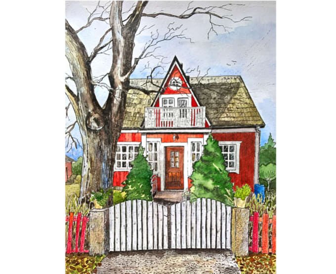 Paint Watercolor House Portrait By Galaartcome
