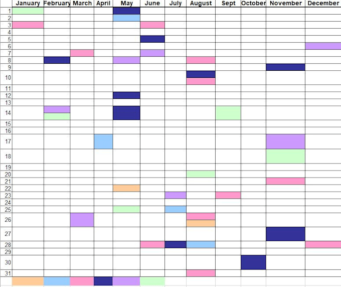 Create a color coded birthday and anniversary reminder calendar by ...