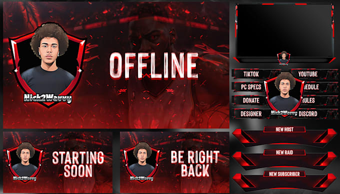 design  kick stream  animated overlay, facecam, screens