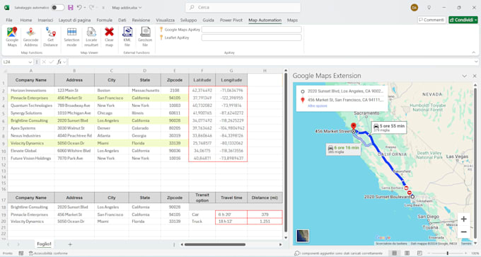 built excel sheets with google maps leaflet taskpane integration