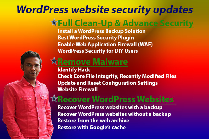 update wordpress security, remove malware, recover hacked