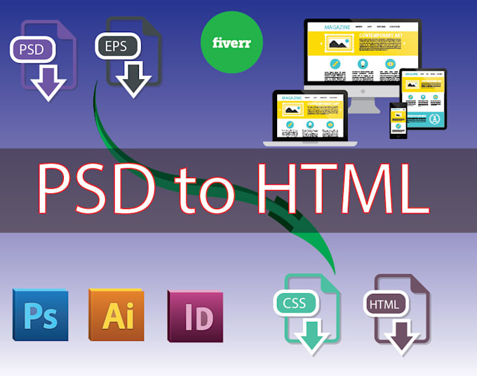 convert PSD, xd or figma to responsive HTML with bootstrap or tailwind website