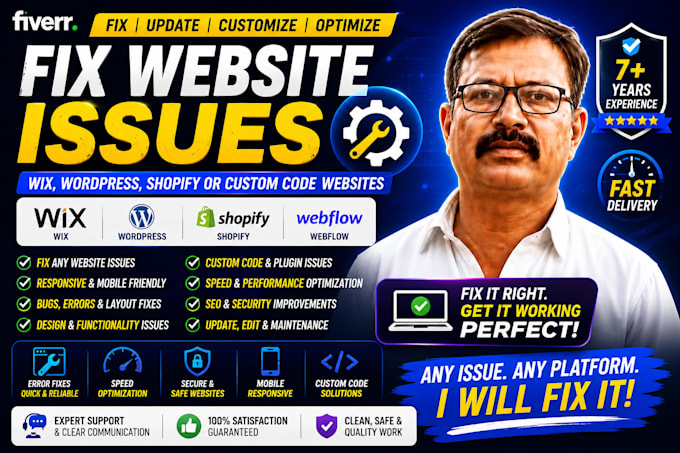 fix issues in wix, wordpress,shopify or custom website
