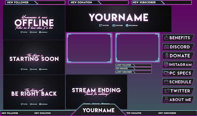 design twitch overlays, banners, alerts, panels, and screens