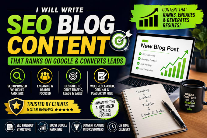 write SEO optimized blog content that drives traffic, authority and leads