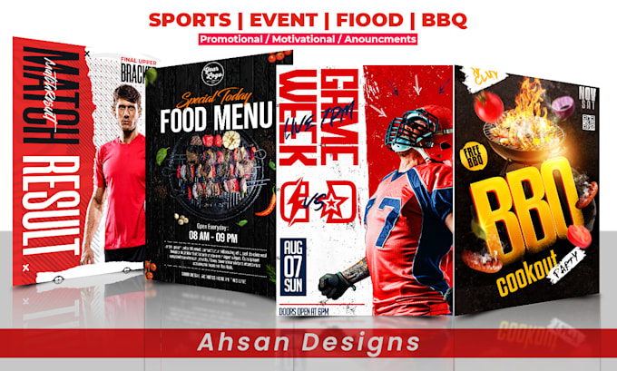 design sports gym, food menu, signage, party epk christmas, church flyer poster