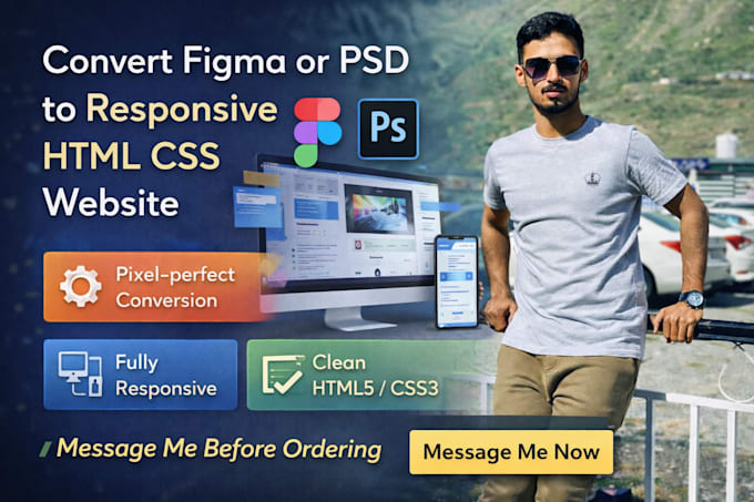 convert figma or PSD to responsive HTML CSS website