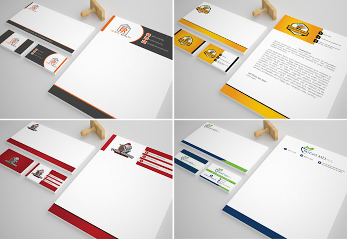 do stationary with logo, business card, letterhead, envelop