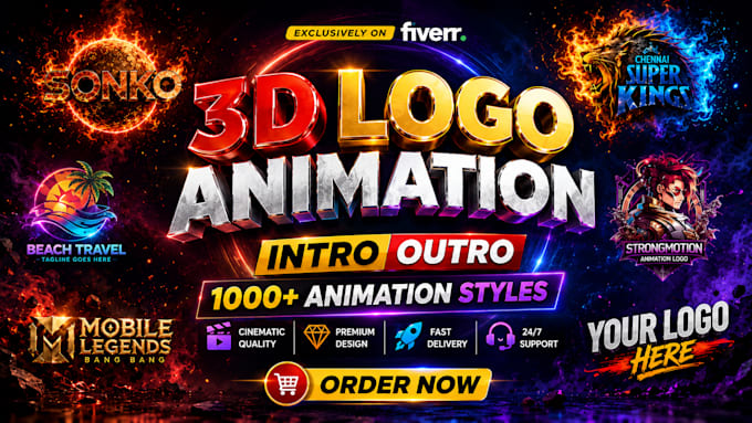 create premium 3d logo animation intro video in 4k