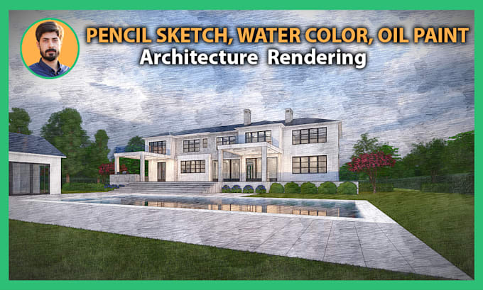 create pencil and watercolor sketch effect render exterior