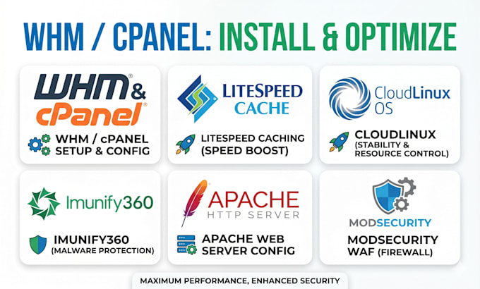 install and optimize whm cpanel with litespeed, cloudlinux