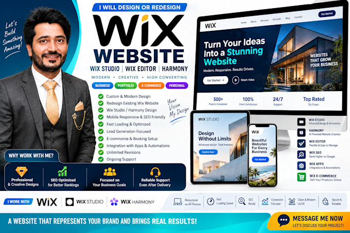 do wix website design or redesign wix website or wix studio, harmony ai or adi