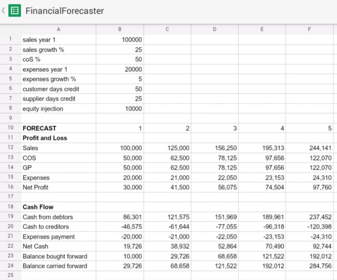 Do a professional five year financial forecast spreadsheet by Lewperren