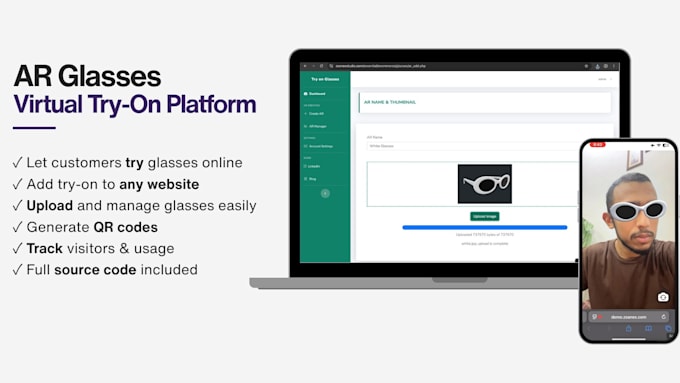 provide webar virtual try on solution for glasses with admin panel