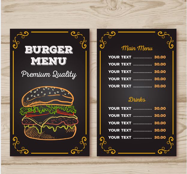 create a professional restaurant menu