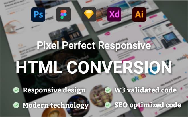 convert xd to HTML, figma to HTML, PSD to HTML with bootstrap
