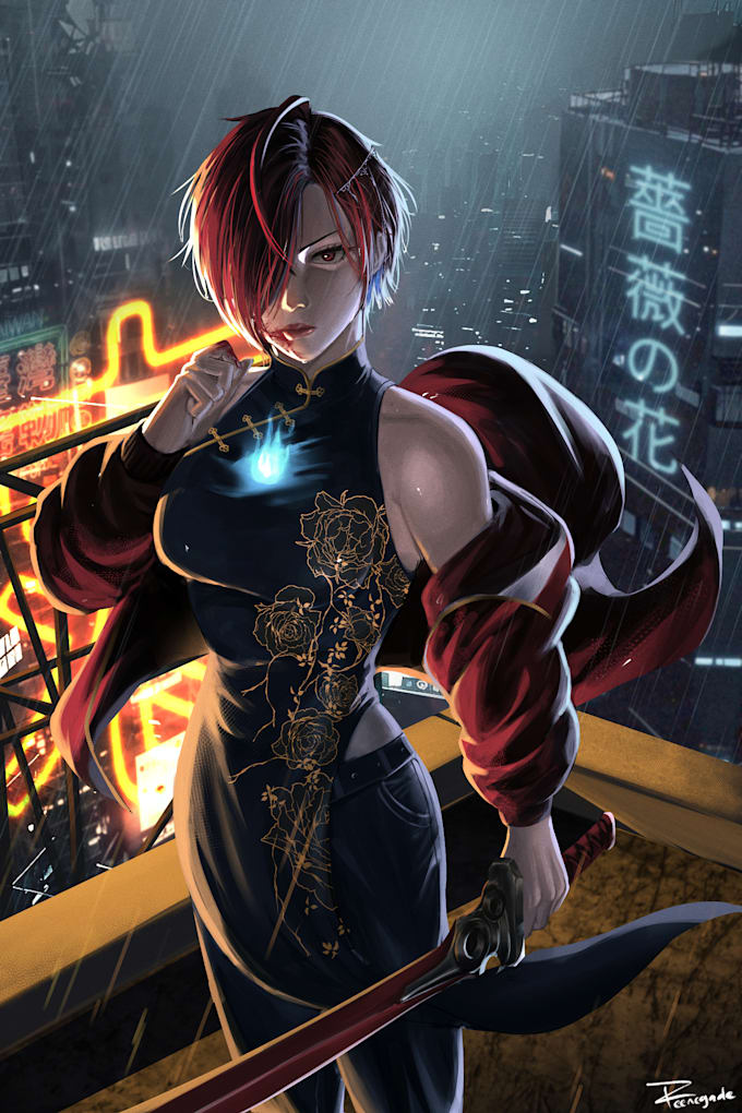 draw cyberpunk art illustration for you