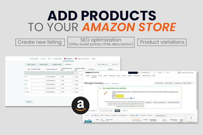 create your product listing in your amazon store