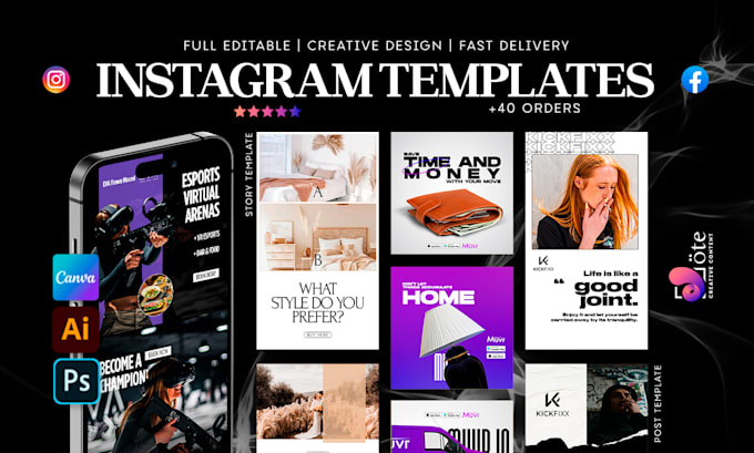 design editable instagram and facebook templates