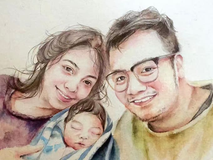 Draw A Family Portrait With Digital Water Colour Painting By Merinaleu