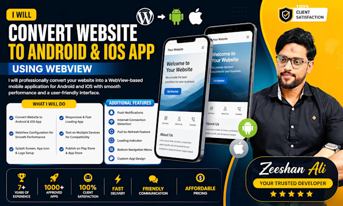 convert wordpress site to android and IOS app using webview