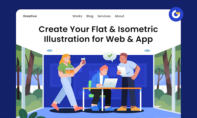 create a flat and isometric illustration for apps and web