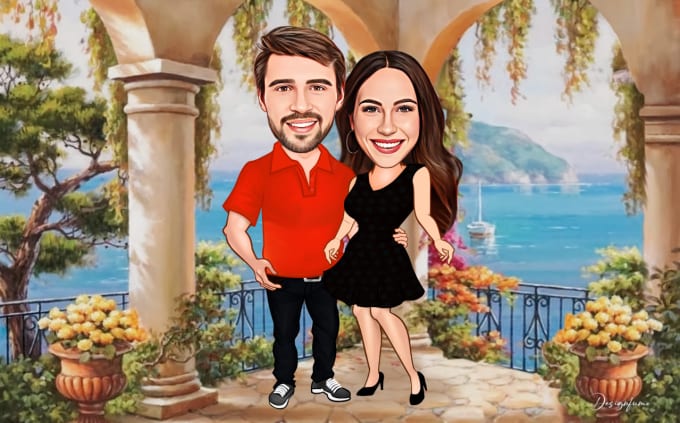 Make your lovely couple cartoon caricature by Designfume | Fiverr