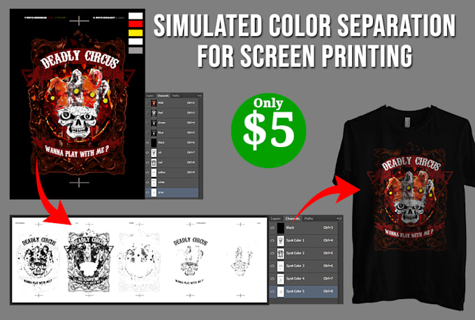 I will simulated color separation for silk screen printing