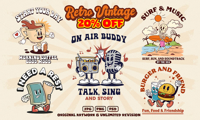 draw classic vintage retro cartoon character for mascot, t shirt, logo