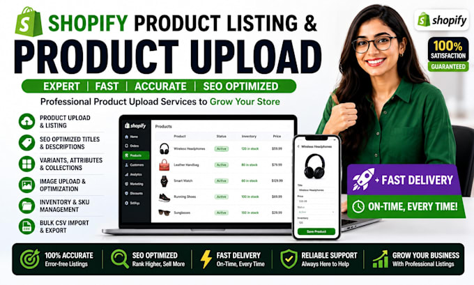 do shopify product listing, product upload and ecommerce data entry