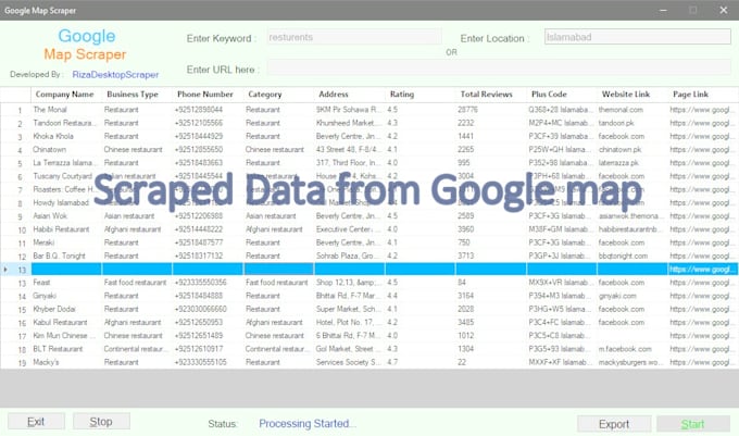 extract data from google map