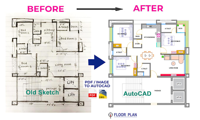 Convert your pdf, image, or hand sketch into a autocad drawing by ...