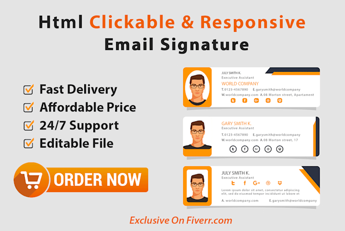 do HTML, clickable, editable, mobile friendly email signature