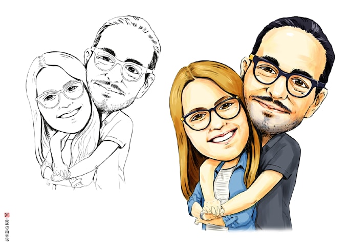 Turn Your Portrait Into Cute Couple Caricature By Aejoosong