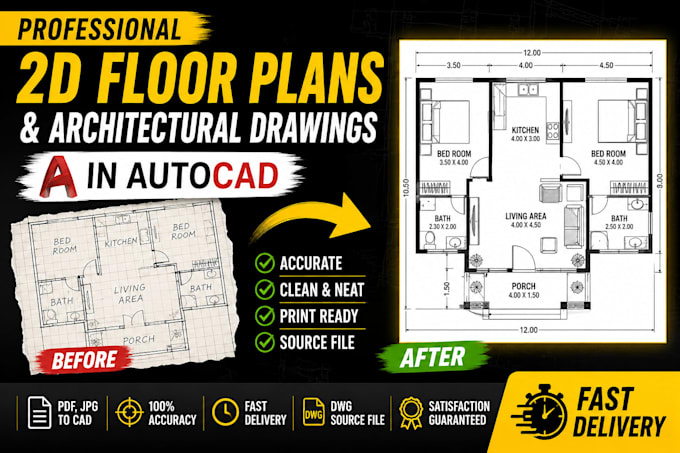 draw 2d floor plans and architectural drawings in autocad