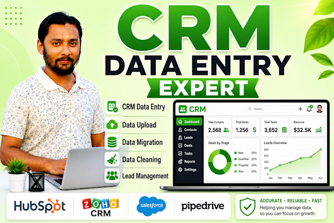 do CRM data entry, data migration, lead, deal, tasks entries