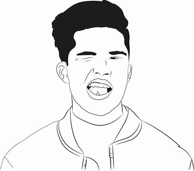 draw black and white funny cartoon line art