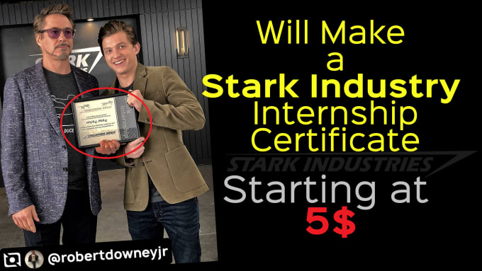 Make a stark industry internship certificate with your name by