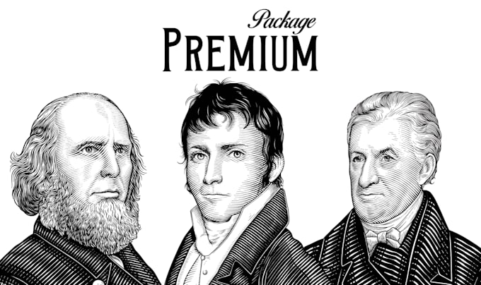 draw your line art portrait in engraving style