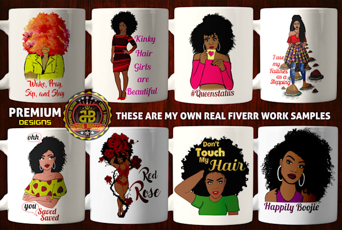 do african american character and tsirt mugs bags design