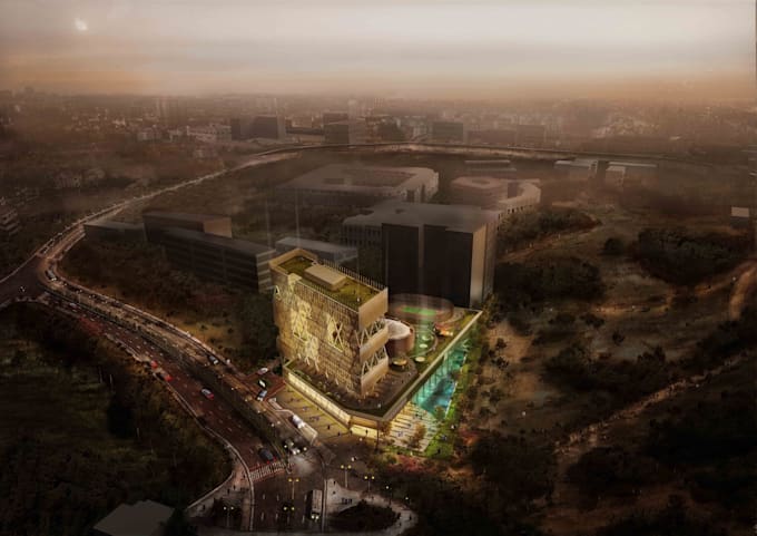 design building exterior, render, flythrough