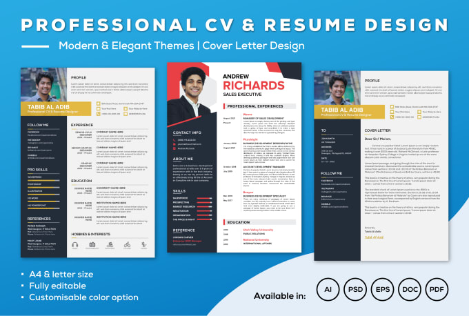 Hire a freelancer to make professional cv, resume and portfolio design