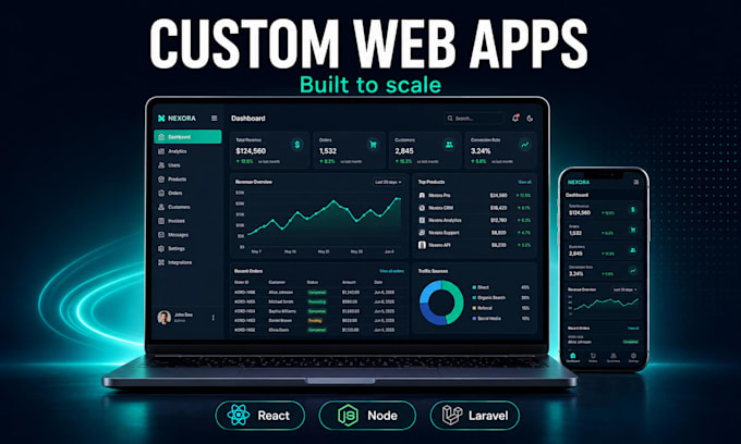 develop a custom full stack application with nodejs or laravel