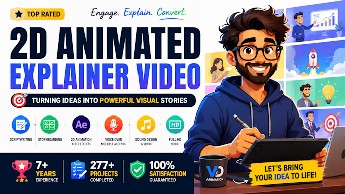 create a high quality 2d animated explainer video