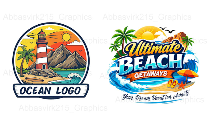 create custom beach logo summer mascot or tropical resort badge