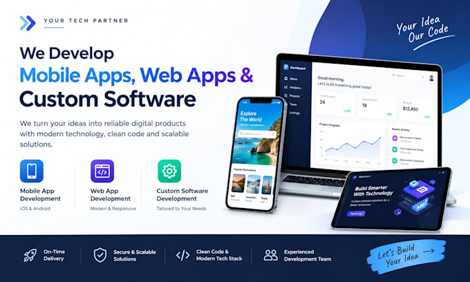 provide mobile app development, web app development by expert software developer