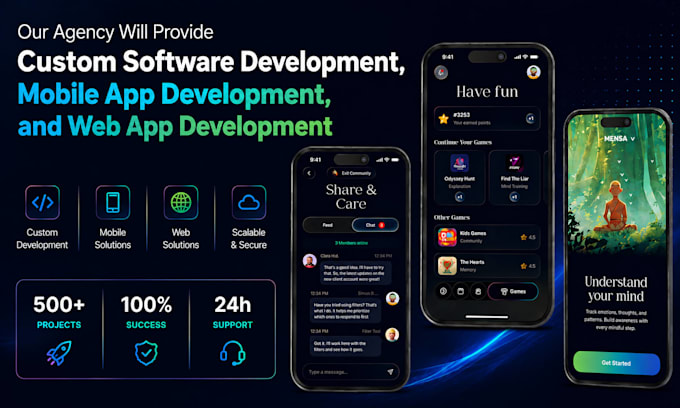 provide custom software development, mobile app development, web app development
