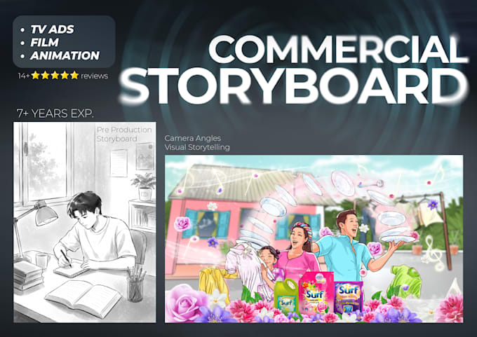 create professional commercial storyboards for TV ads