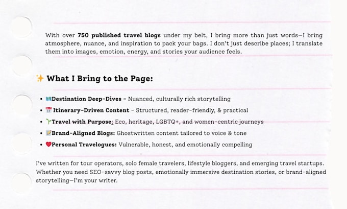 write longform SEO tour and travel posts with originality